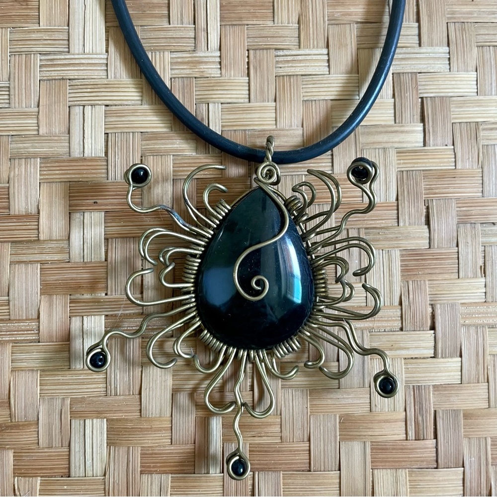 Medusa Onyx Wire Wrap Pendant Necklace